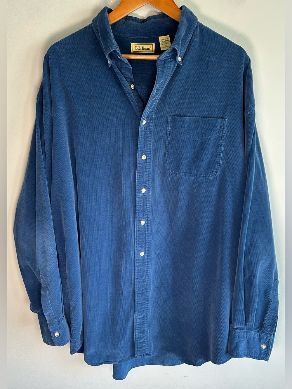 Vintage 90s L.L. Bean Corduroy Button-up Shirt Men’s XLT Shacket Blue Relaxed